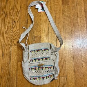 Roxy Beige Crossbody Bag with Colorful Embroidery
